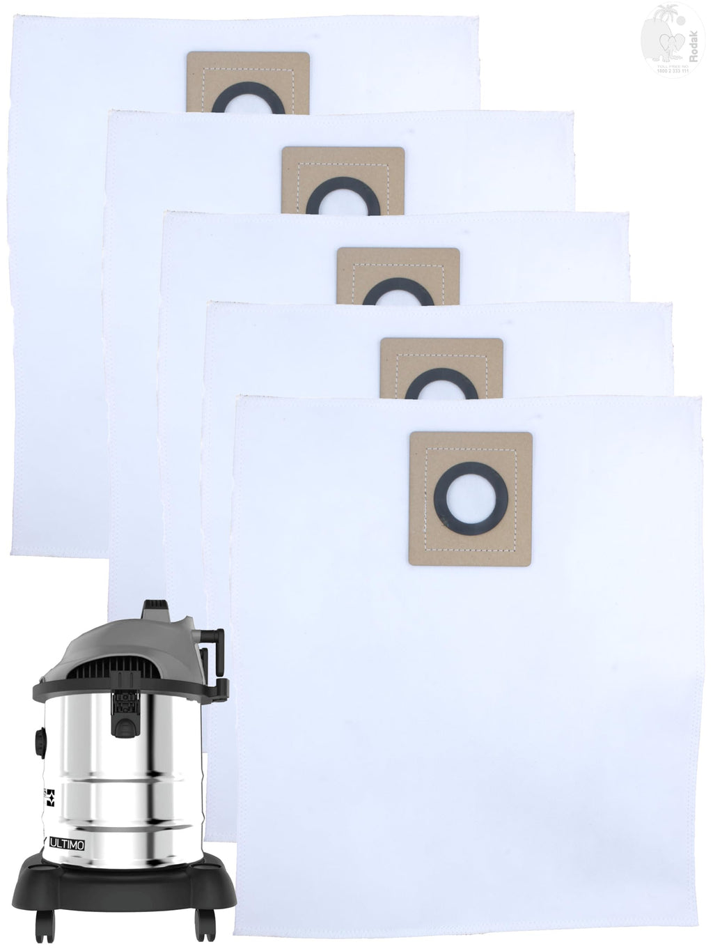 Set of 5 Dust Bags Compatible with Euroclean Ultimo, Tear Resistant, 3-Ply Dust Bags Provides an Advanced Filtration on Micro-Level Compared to 2 Ply Paper Filters