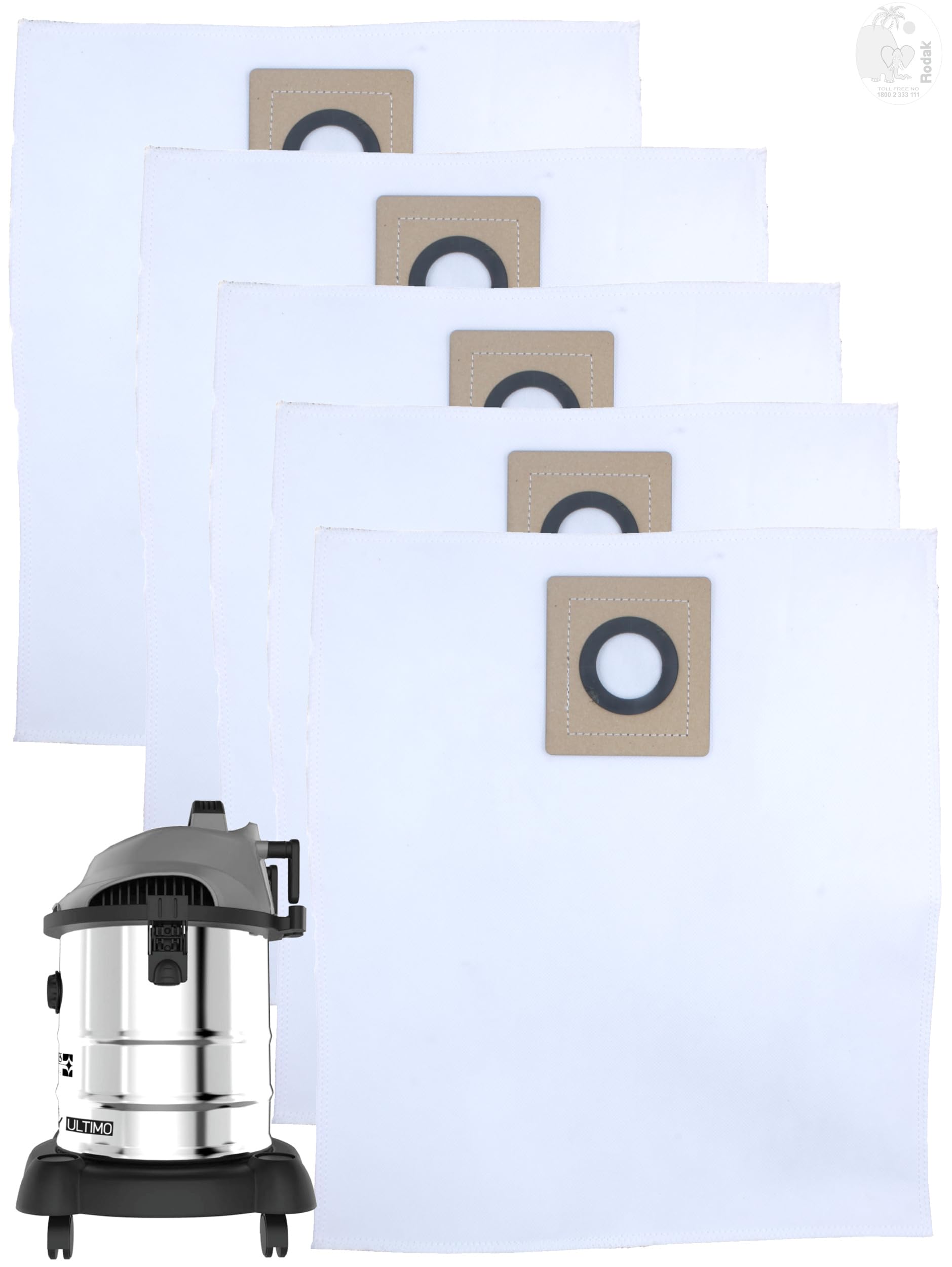 Set of 5 Dust Bags Compatible with Euroclean Ultimo, Tear Resistant, 3-Ply Dust Bags Provides an Advanced Filtration on Micro-Level Compared to 2 Ply Paper Filters