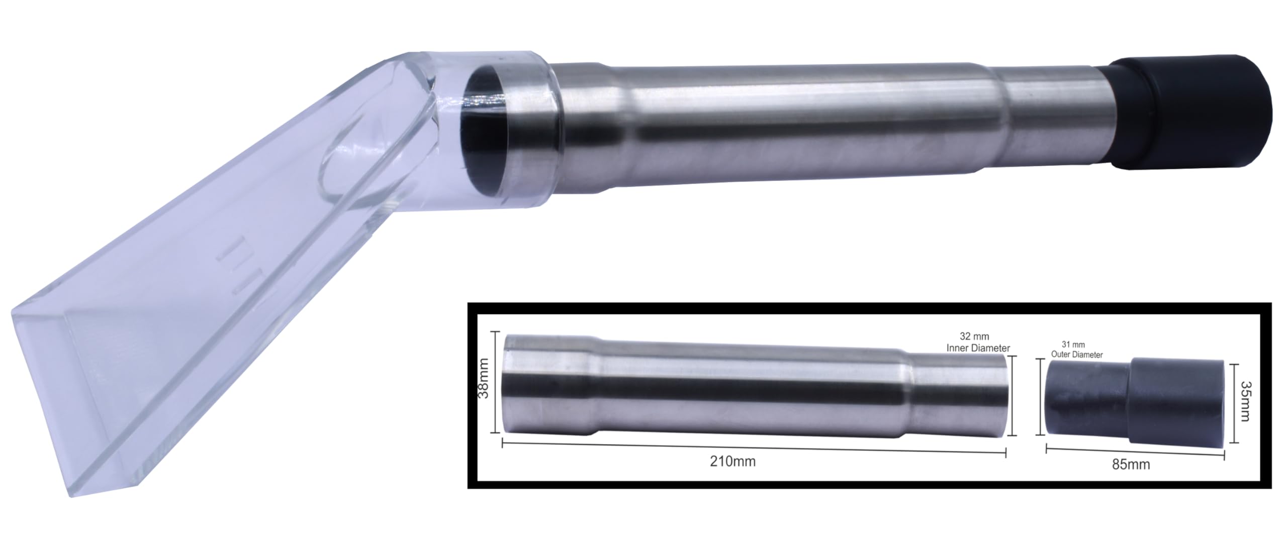 Transparent Mattress and Upholstery Nozzle with Steel Tube and Adapter for Wet and Dry Vacuum Cleaning (Plexiglas) (35 mm)