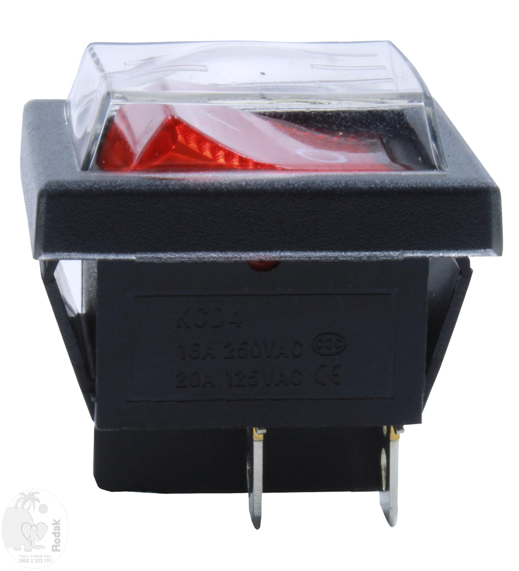 On/Off Rocker Switch 16 A / 125/250 VAC with Waterproof Cover 4 pin, Imported