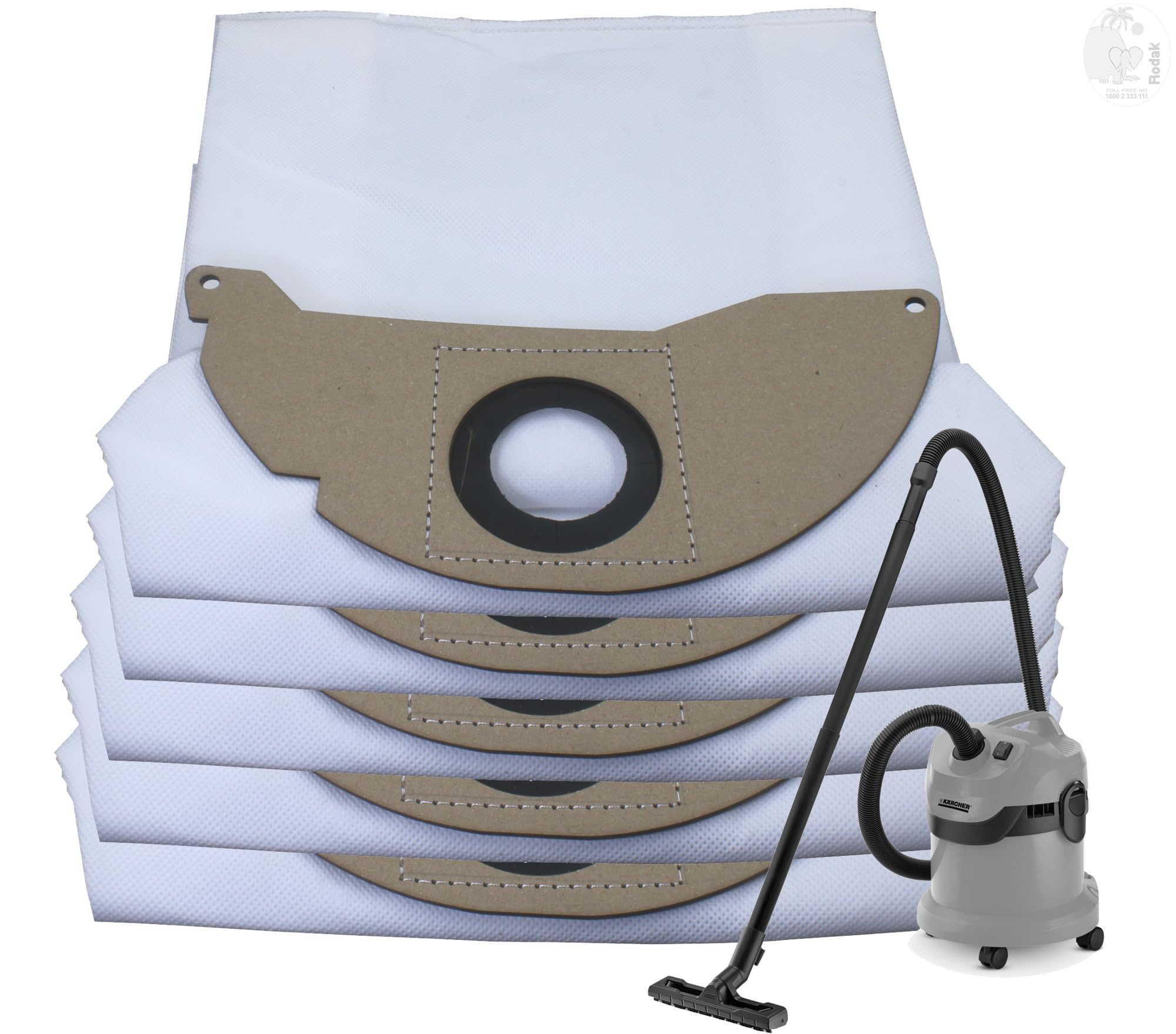 Set of 5 Dust Bags Compatible with Karcher WD2, MV2, Tear Resistant, 3-Ply Dust Bags Provides an Advanced Filtration on Micro-Level Compared to 2 Ply Paper Filters