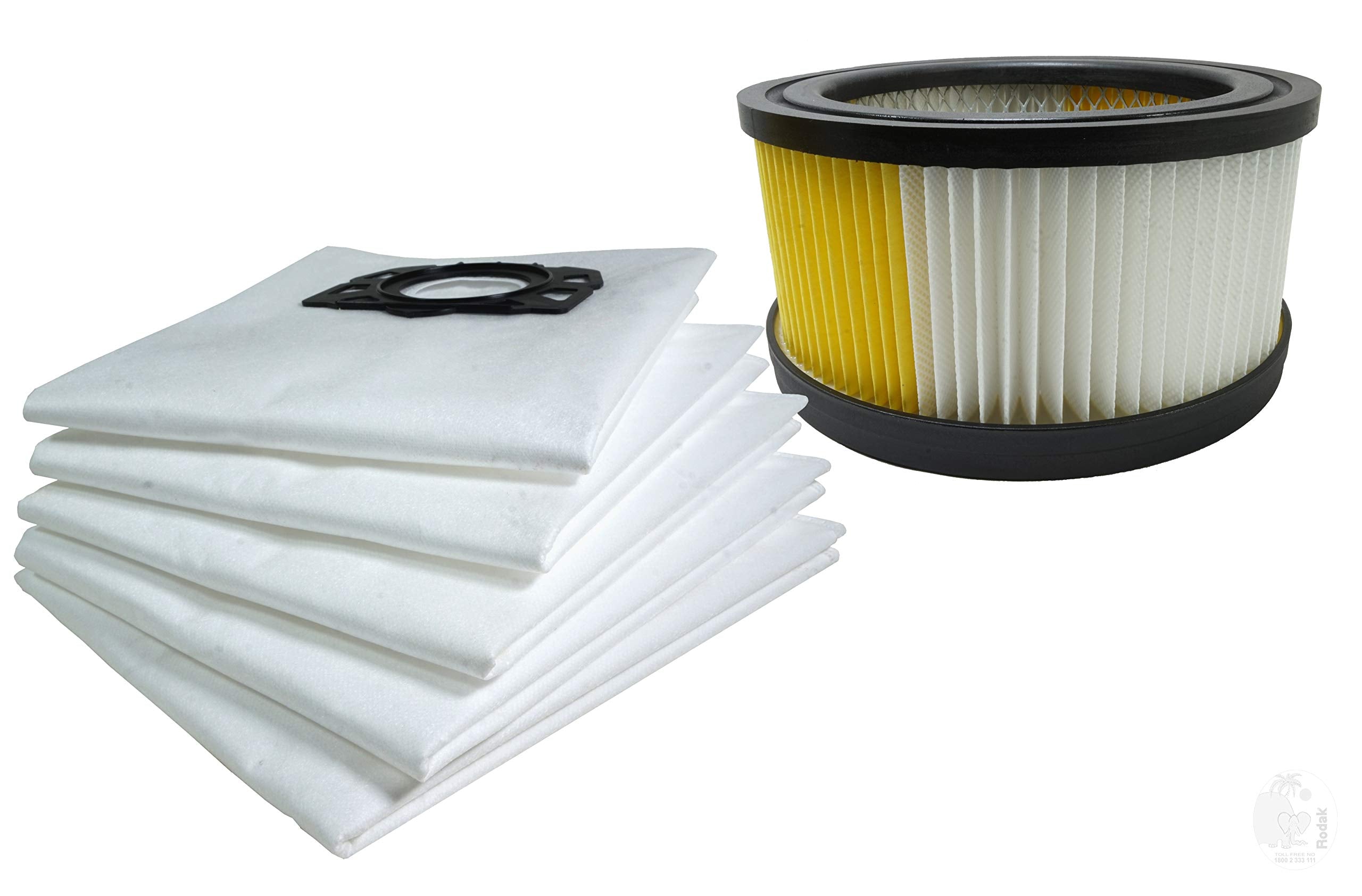 1 Nano Coated Cartridge Filter And 5 Fleece Filter Bags Compatible With Karcher WD 4 and WD 5, Imported