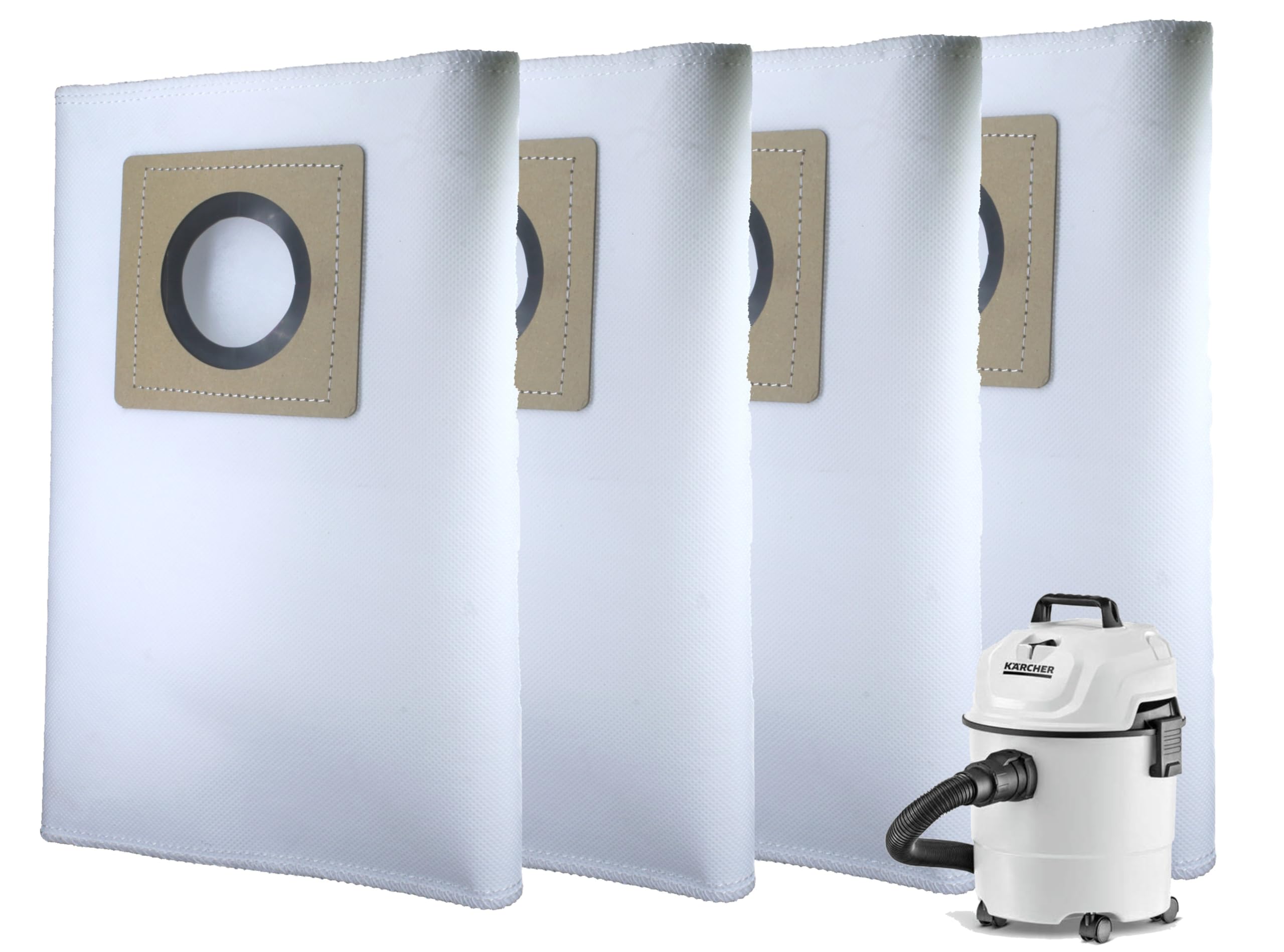 Replacement Filter for KÄRCHER WD1, Set of 4 Dust Bags, Tear Resistant, 3-Ply Dust Bags Provides an Advanced Filtration on Micro-Level Compared to 2 Ply Paper Filters