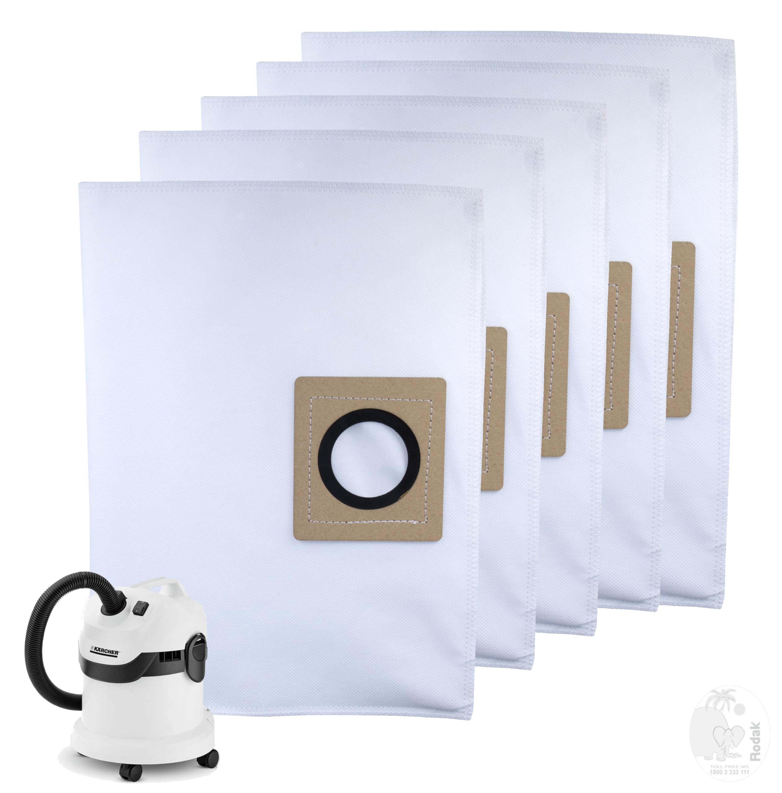 Replacement Filter for KÄRCHER WD2, Set of 5 Dust Bags, Tear Resistant, 3-Layer Dust Bags Provides an Advanced Filtration on Micro-Level Compared to 2 Ply Paper Filters