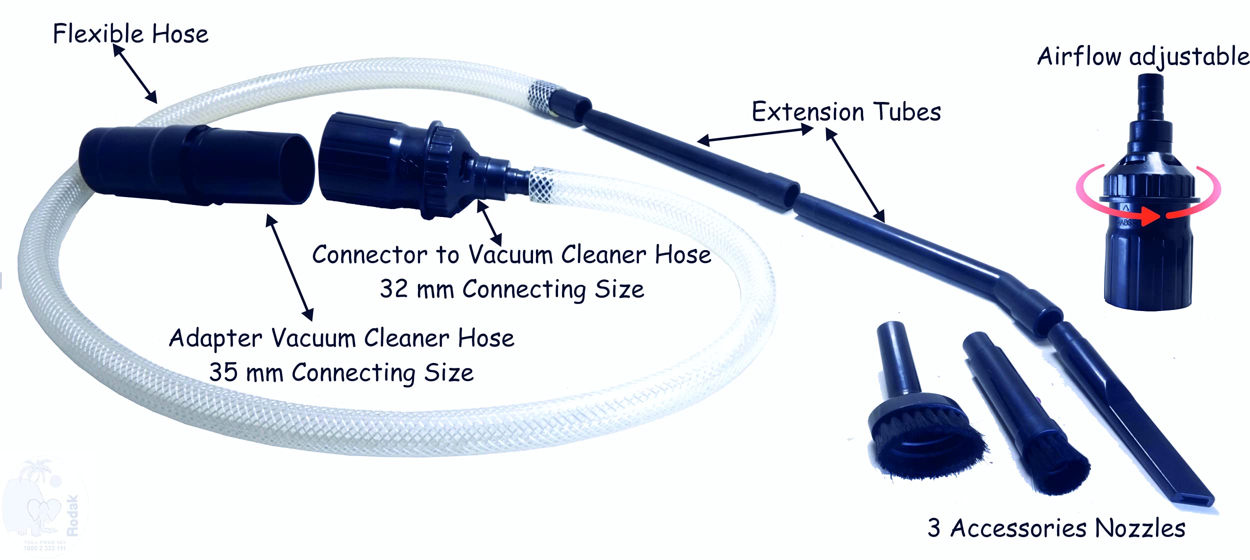Micro Vacuum Cleaning Kit, 8 pcs, Compatible with 32/35 mm, Multi-Functional Vacuum Accessories for Fine Detail Cleaning only, not usefull for Large Applications
