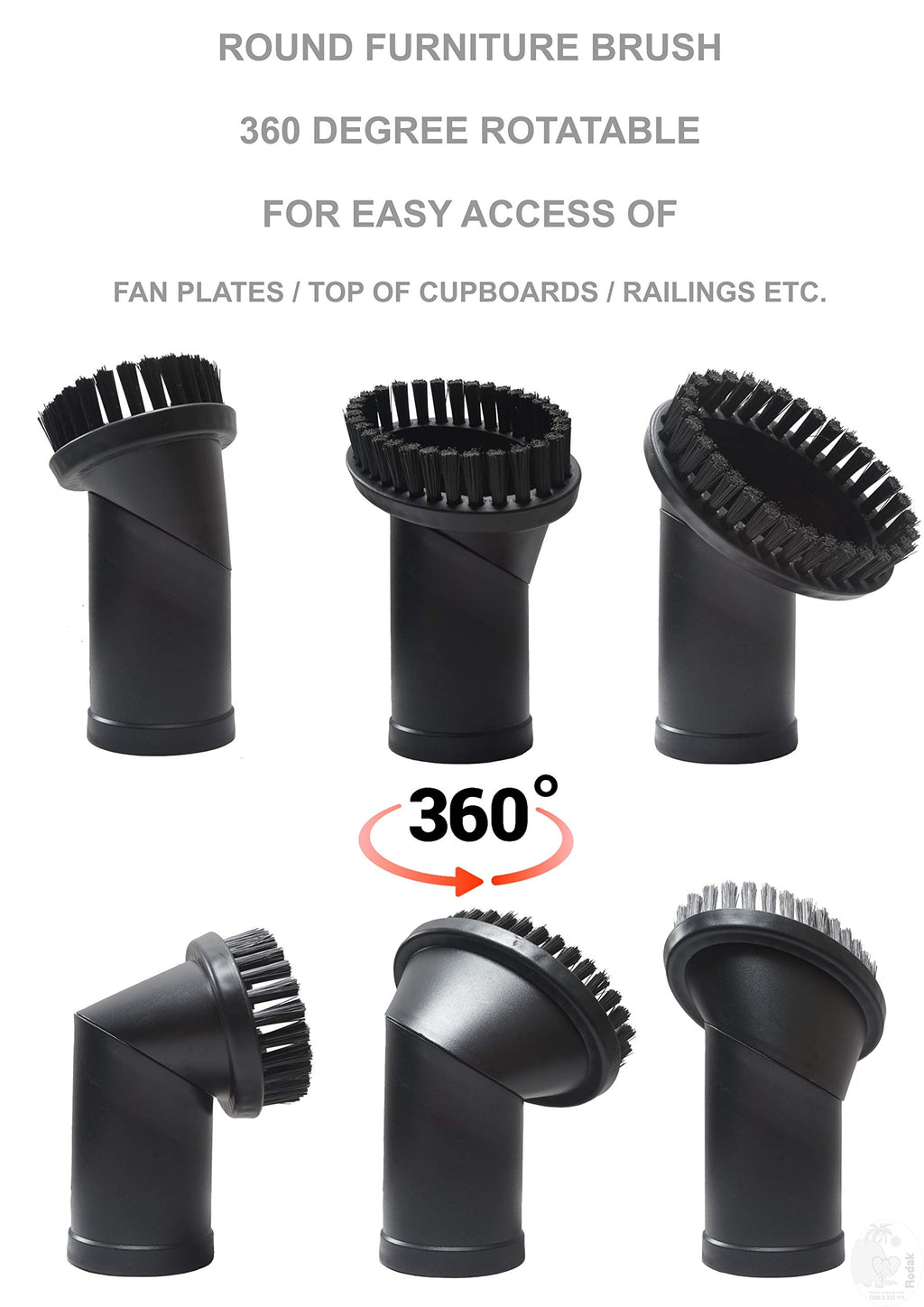 360 Degree Rotatable Vacuum Brush Round, Imported, 35 mm