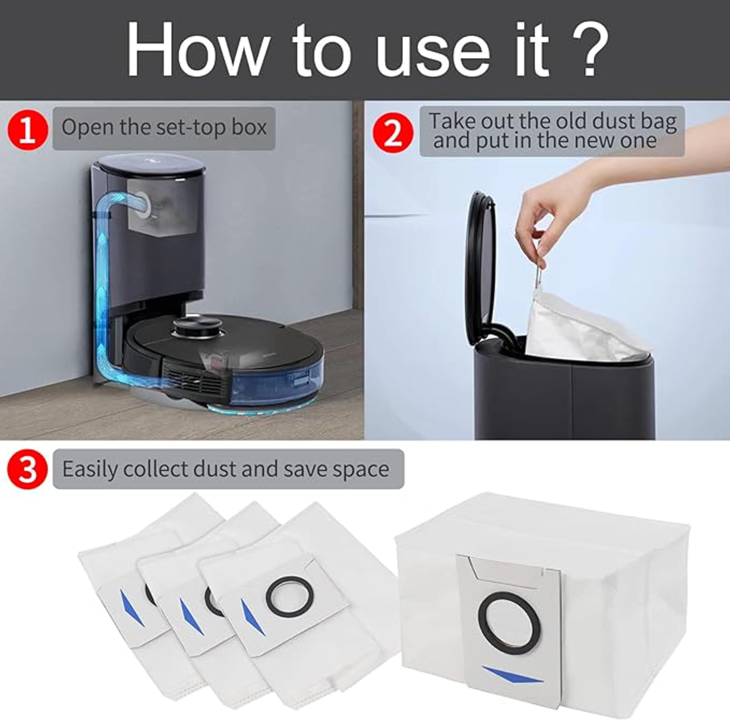 Activated Carbon Dust Bags Compatible with Ecoveacs Deebot OZMO T8 / T8+ / T8 AIVI / N8+ / N8 Pro / N8 Pro+ / N10 Plus / T9 Aivi Robotic Vacuum Cleaners. (4 pcs)