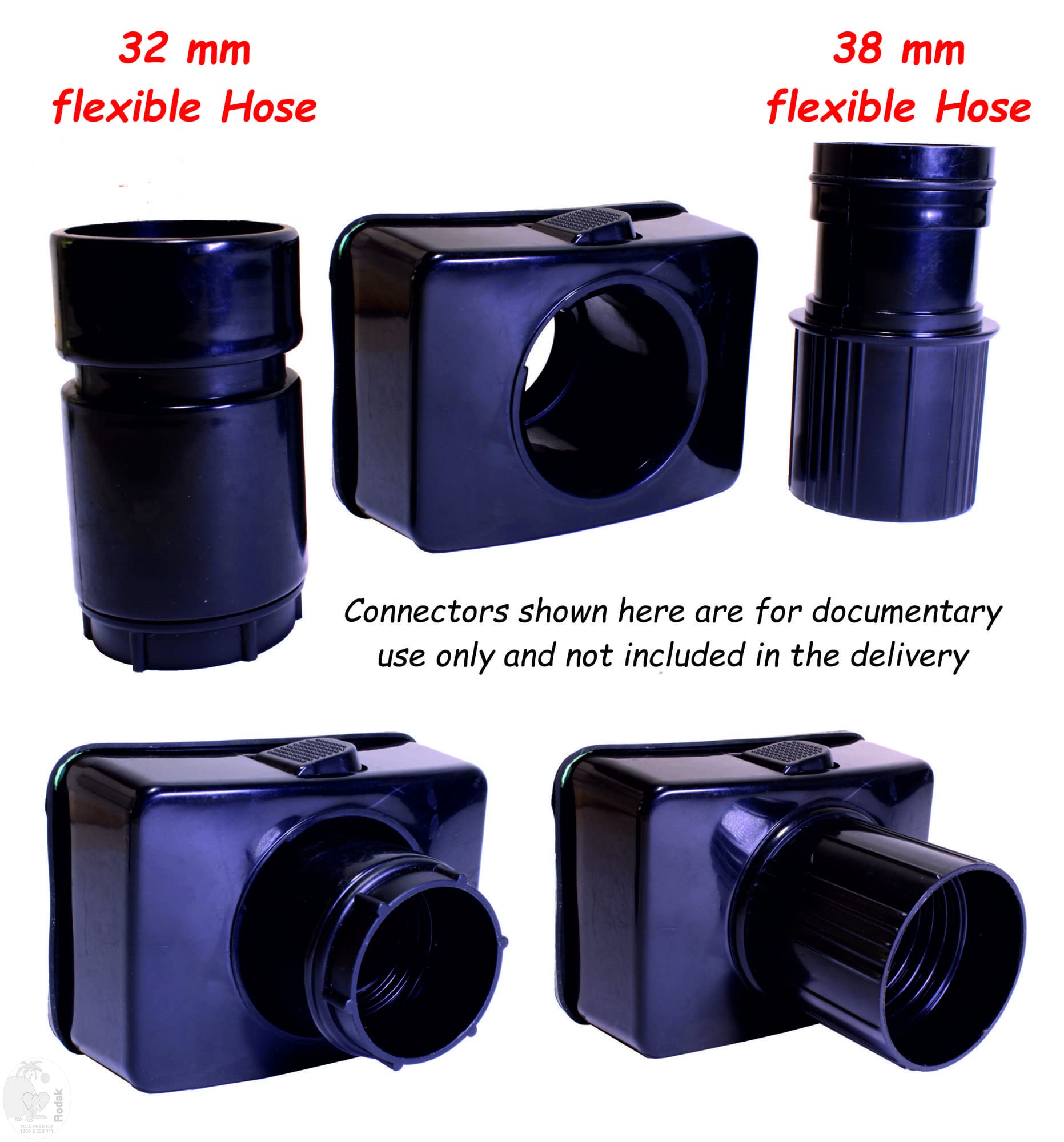 Connector to Tank for Industrial Vacuum Cleaners compatible with 32 or 38 mm Flexible Hoses