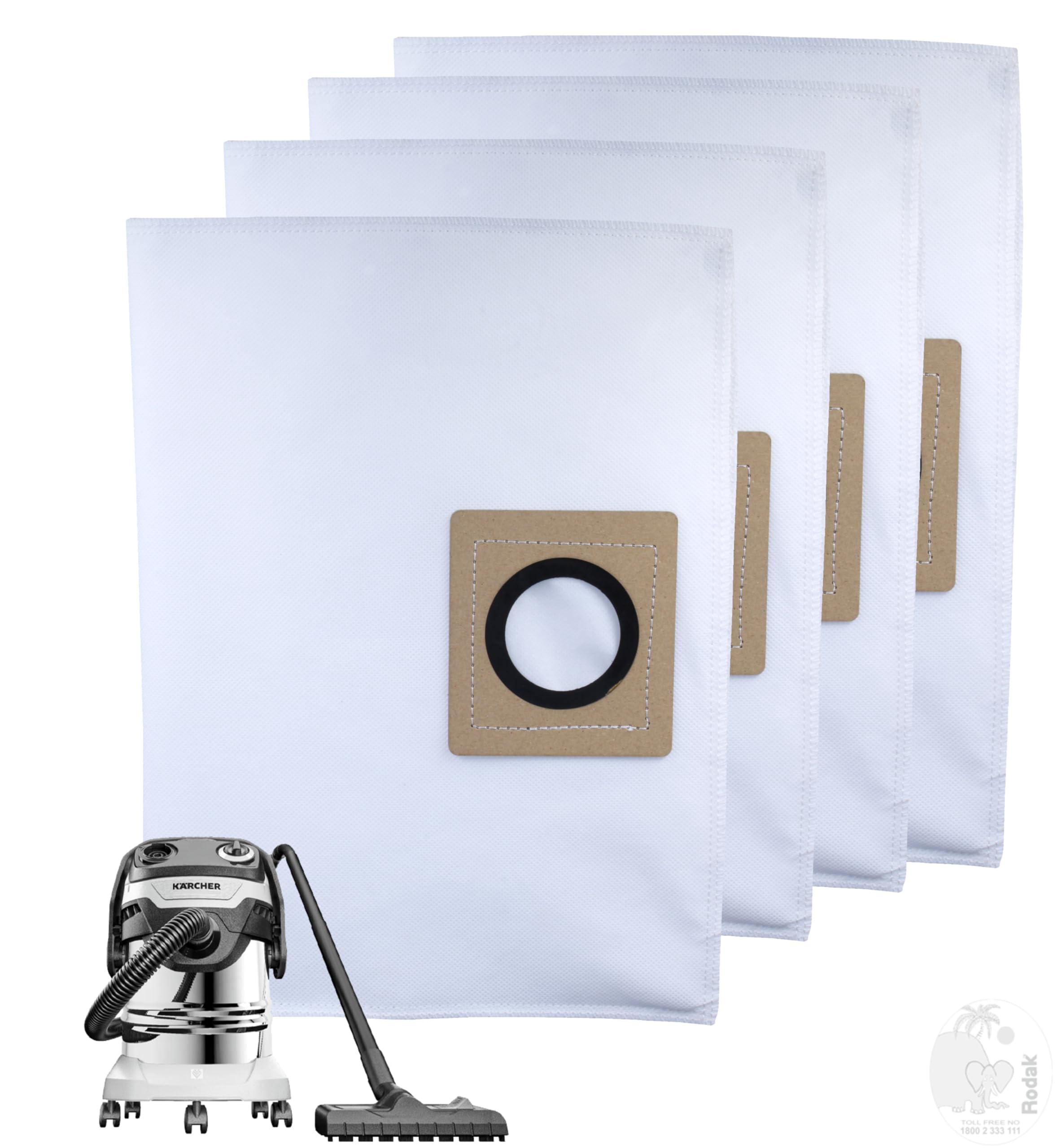 Replacement Filter for KÄRCHER WD5, Set of 4 Dust Bags, Tear Resistant, 3-Ply Dust Bags Provides an Advanced Filtration on Micro-Level Compared to 2 Ply Paper Filters
