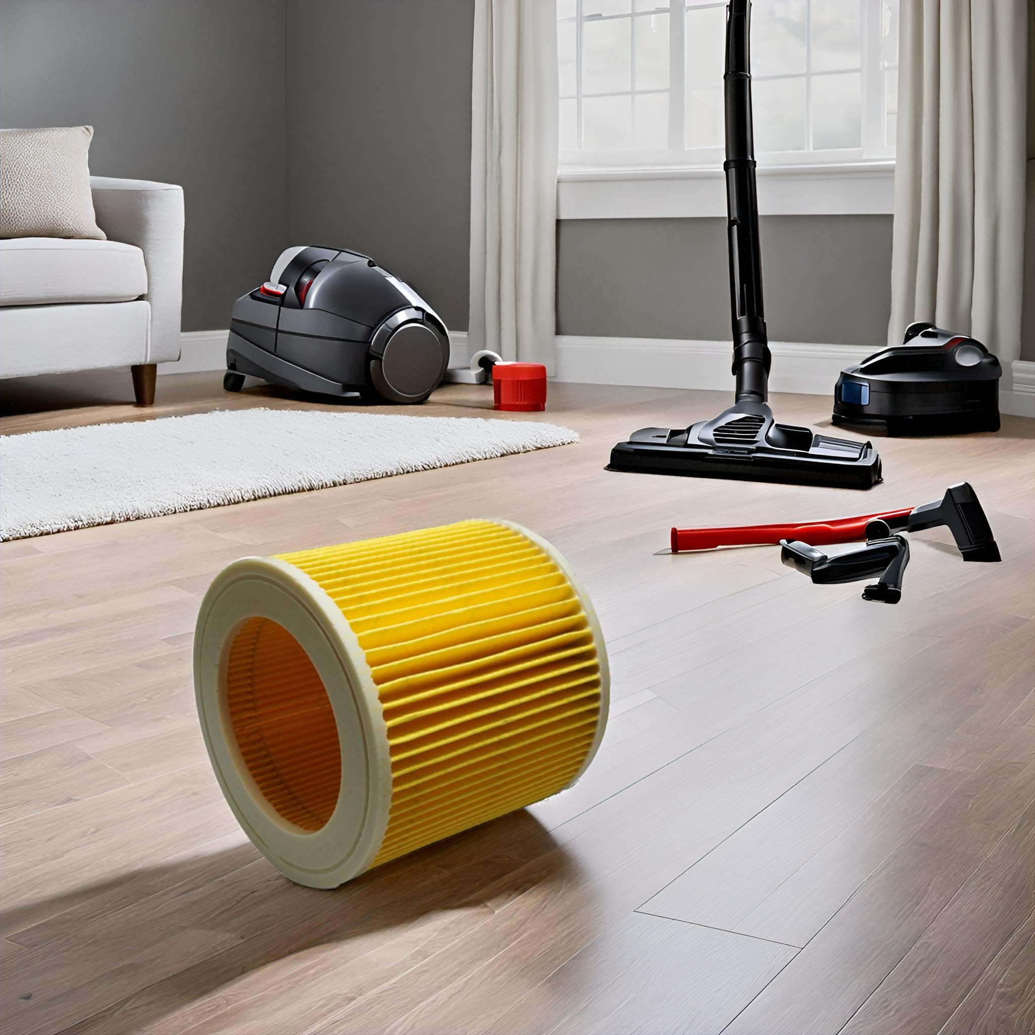 Cartridge Filter, Locking Knob Included, Compatible with Karcher Vacuum Cleaner WD3, MV3, WD 3.200 and A 2504