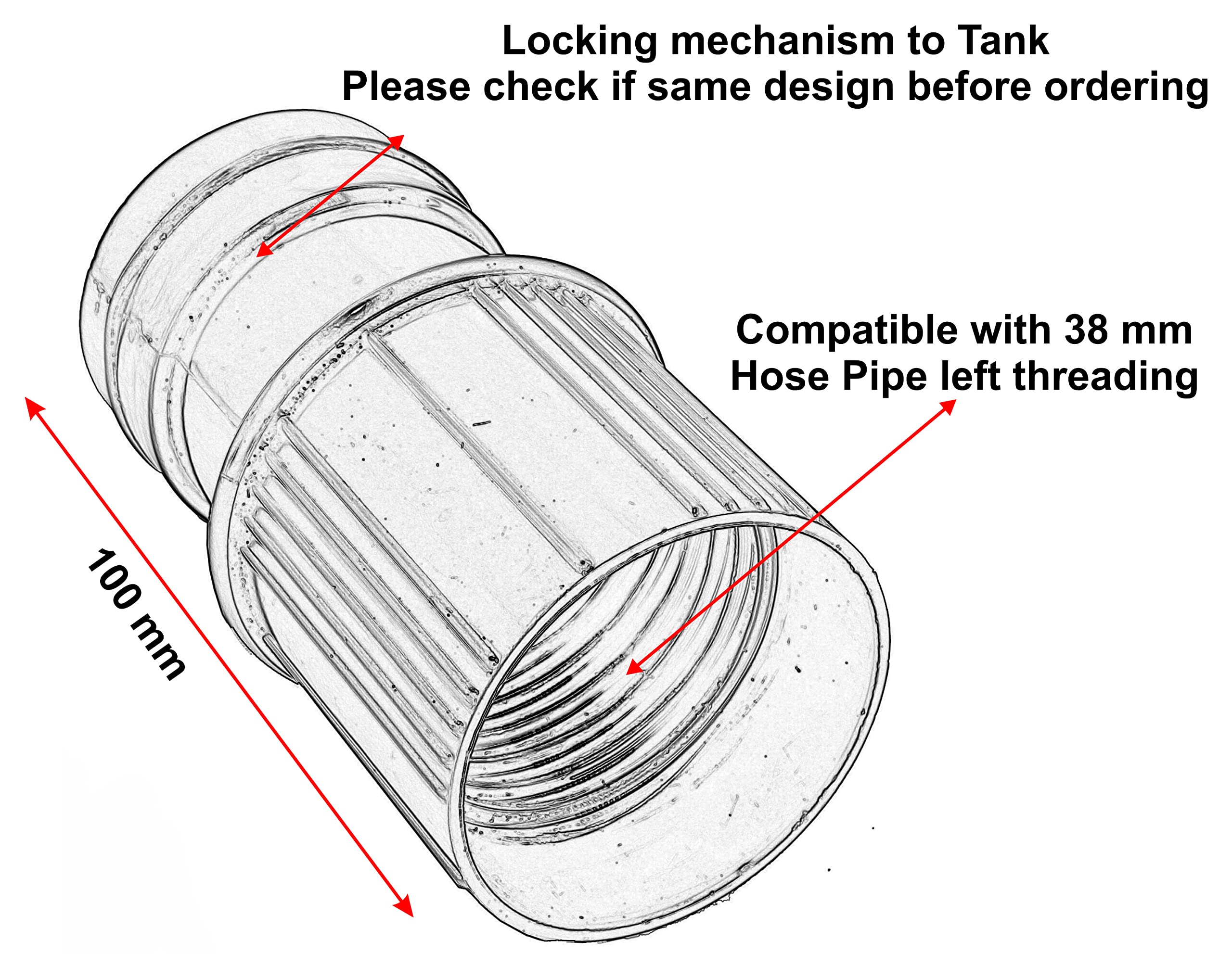Flexible Hose Connector to Tank Compatible with Industrial Vacuum Cleaners, 38 mm