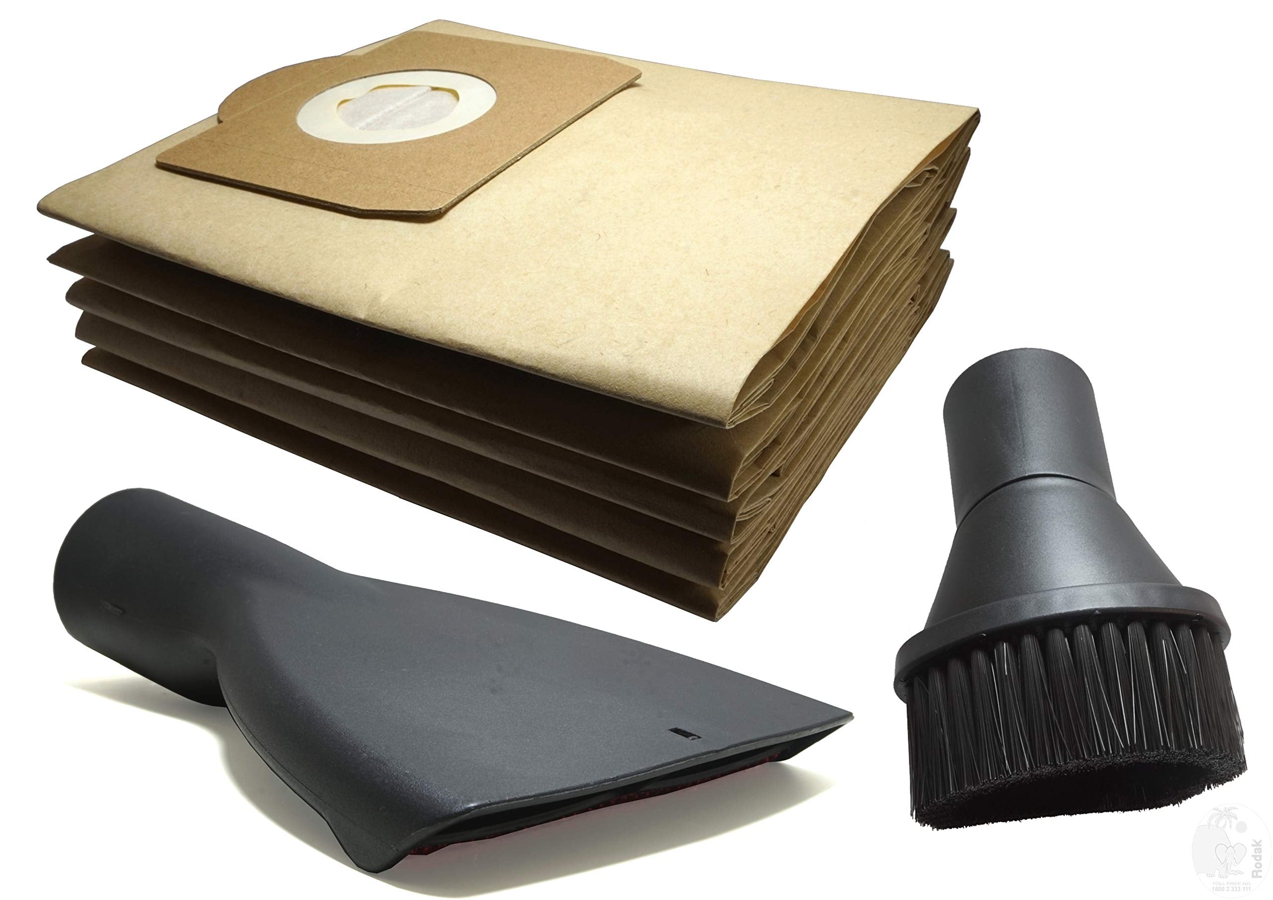 Vacuum Cleaner Accessory Kit, Set Of 5 Dust Bags, Upholstery Nozzle And 360 Degree Rotatable Brush For Karcher WD3, WD3 P, MV3 & WD 3.200, Connection size 35mm, Imported