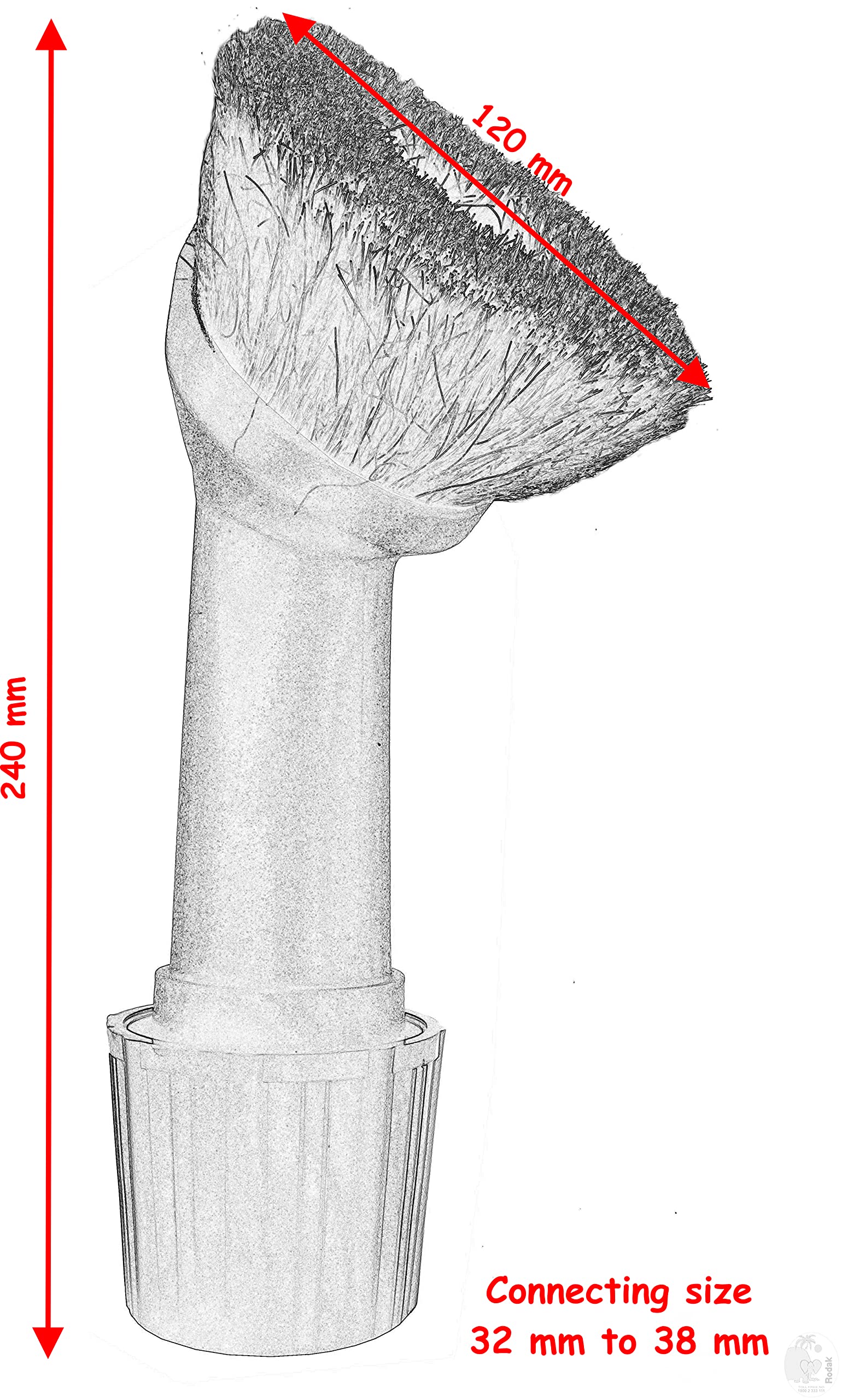 Horse Hair Brush with Integrated Adapter, 32 to 38 mm Connecting Size