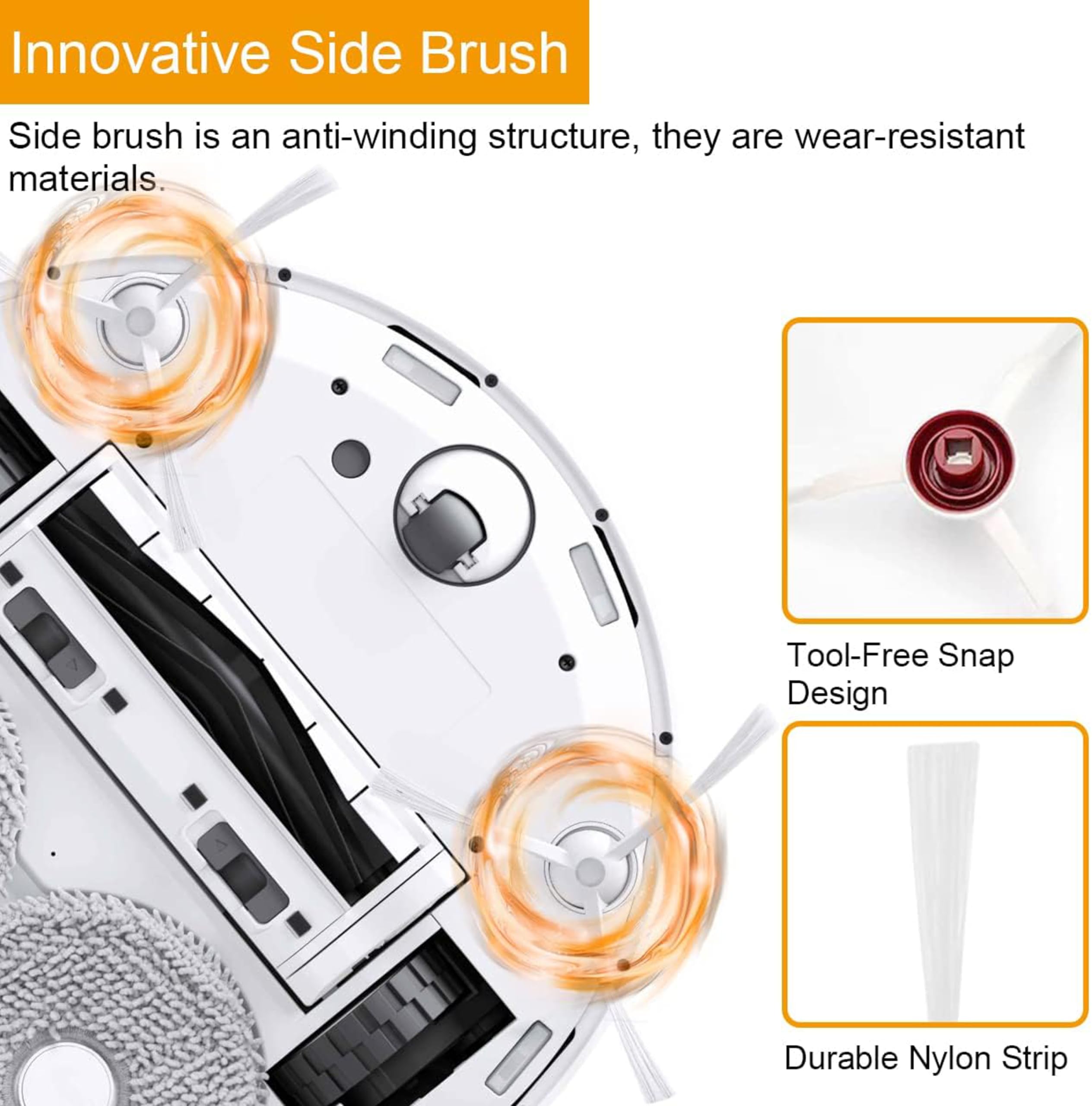 4pc Side Spinning Brush Replacement for Ecoveacs IROBOTs T20, T20 PRO, T20 MAX, T20 MAX Plus, T20 PRO MAX Vacuum Cleaners.