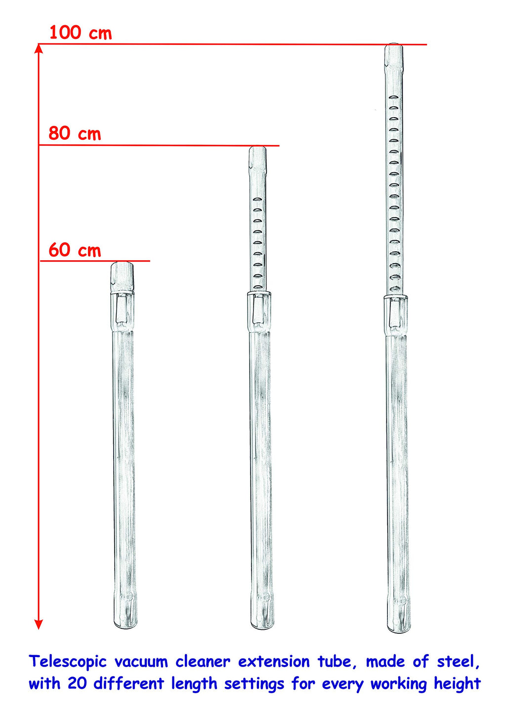 Telescopic Extension Tube, 35 mm with 20 Different Settings for Every Working Height, Chrome Plated, Imported
