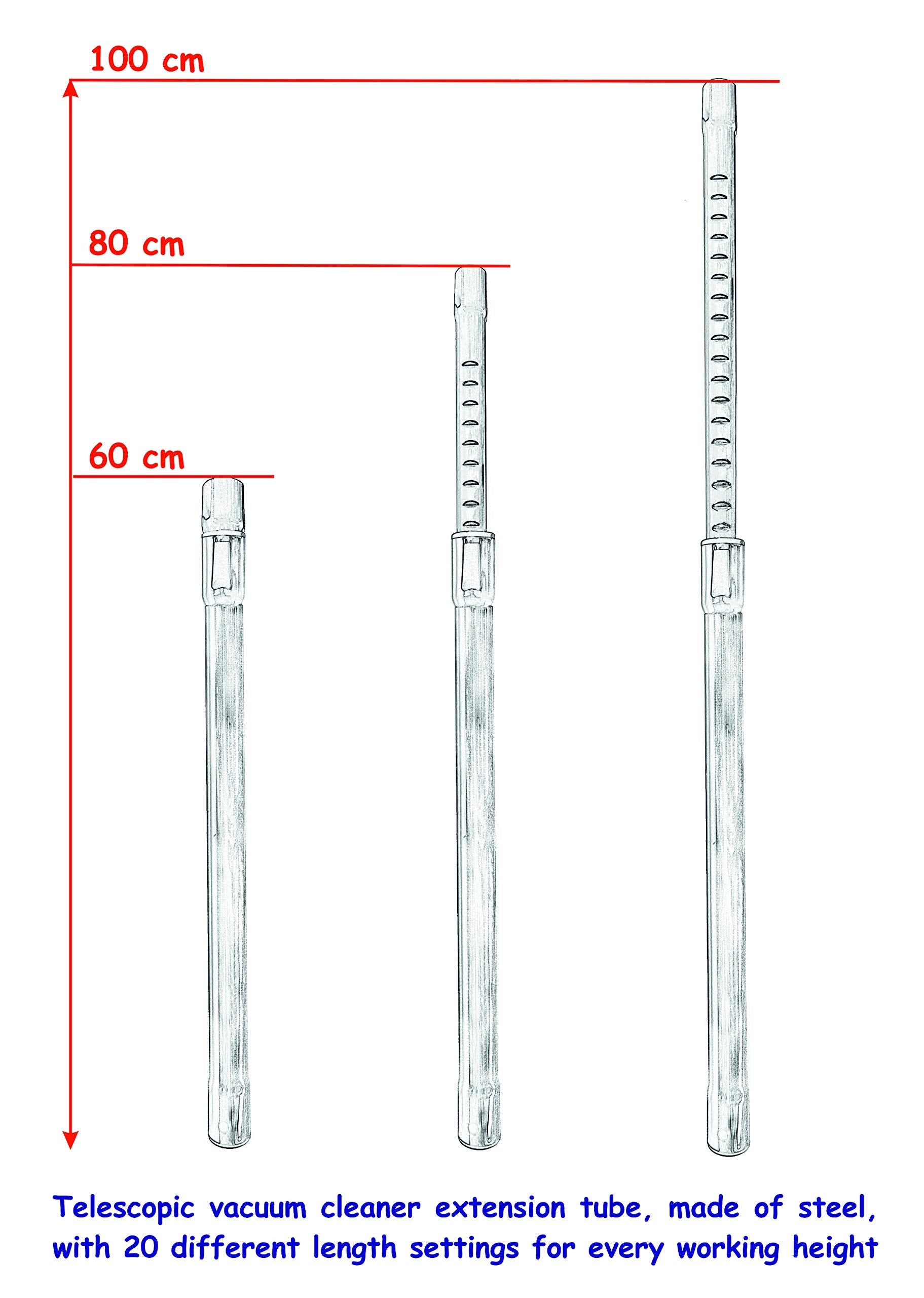 Telescopic Extension Tube, 32 mm with 20 Different Settings for Every Working Height, Chrome Plated, Imported