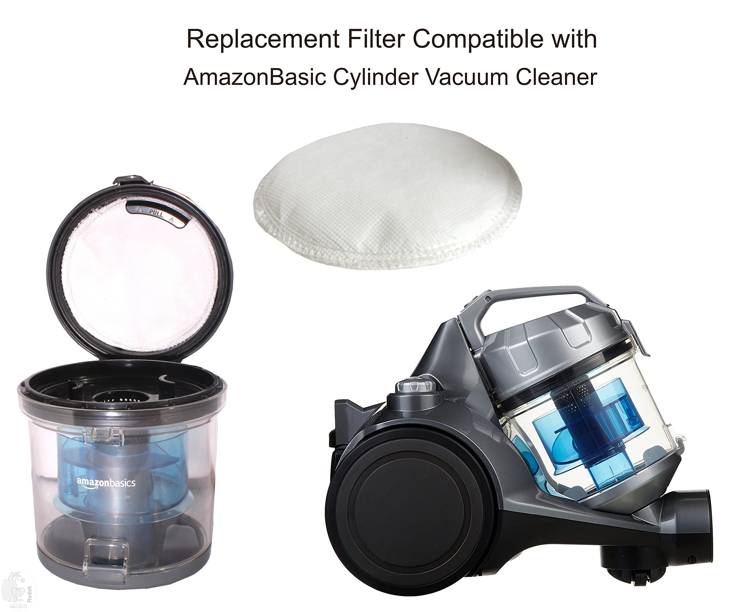2 Replacement Filter Compatible with AmazonBasic Cylinder Bagless Vacuum Cleaner