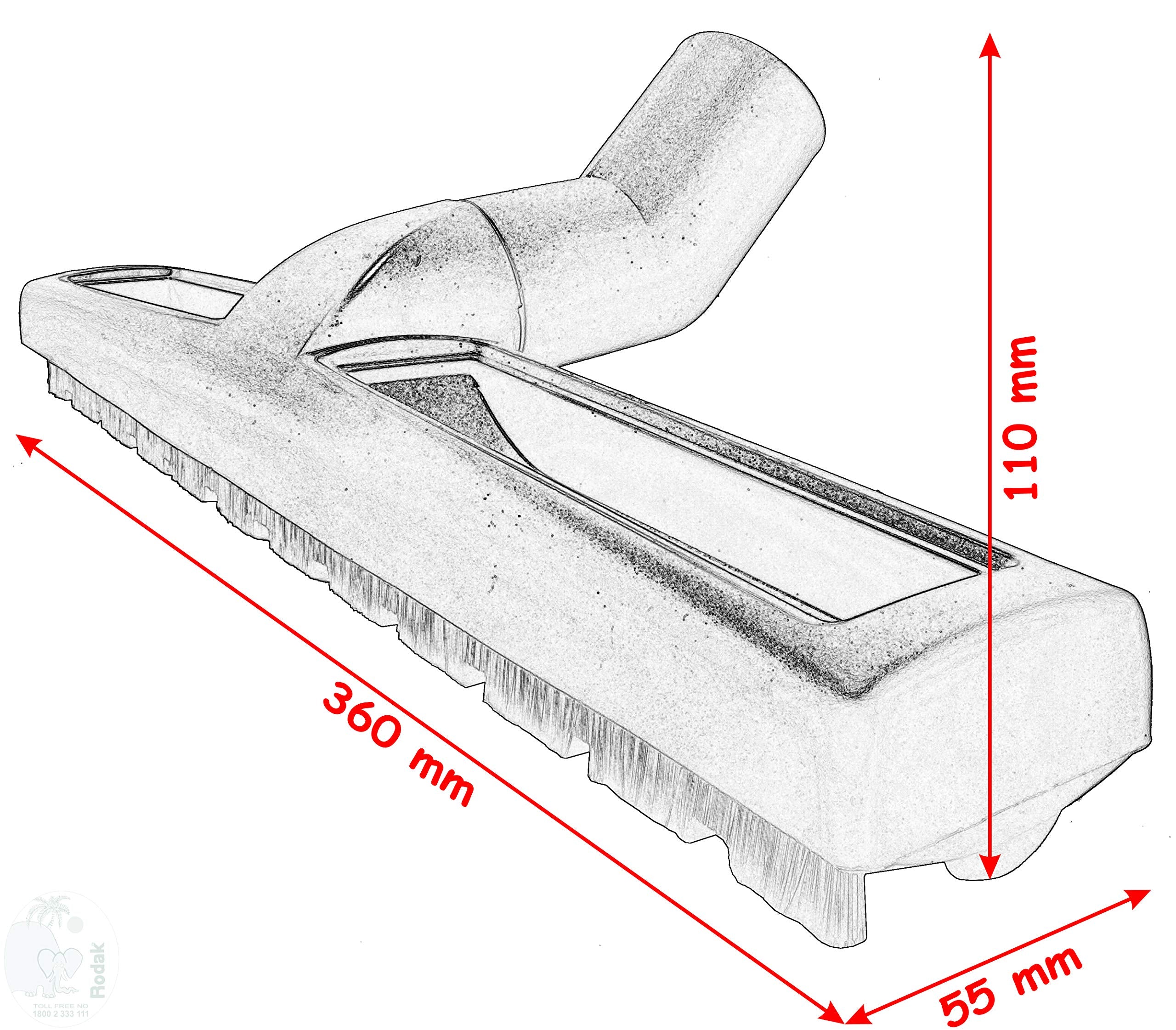 Professional Brush, 35 mm Connecting Size, for Dry Cleaning, Suitable for Hard Floors. 360 mm Width, Sliding On 2 Wheels, Imported